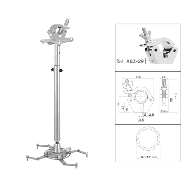 GUIL GUIL | PTR-15/G | telescopische beugel voor videoprojectors | inclusief truss clamp ABZ-29 | kogelgewricht voor zwenken en kantelen | inclusief alle hulpmateriaal