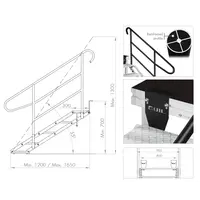 GUIL GUIL | ECP-4 | verstelbare aluminium trap (4 treden van diamantplaat) | voor podia van 70 tot 130 cm | inclusief twee leuningen en verbindingsstukken