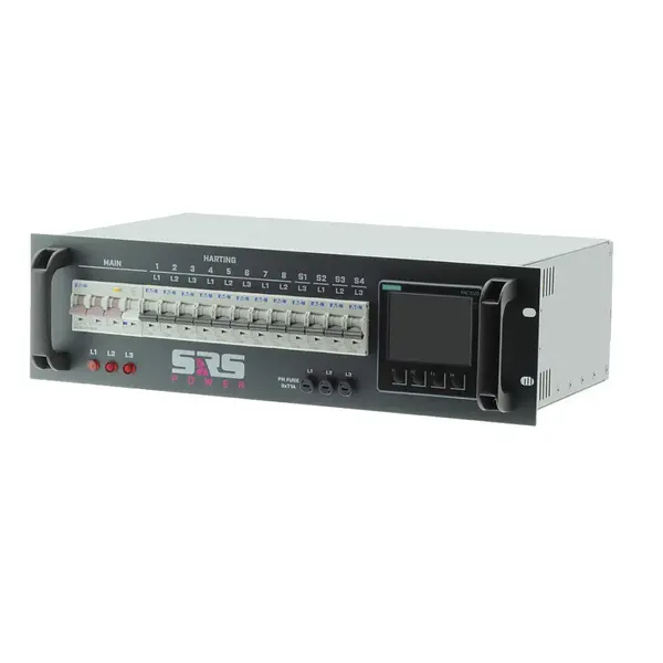 SRS Power* SRS Power | PDU32T1H4SCPR | Stroomverdeler 32A | 32A 1,5 kabel | 32A Doorlus | 1x Harting | 4x Shuko | Digitale meter | Main RCBO | MCB |