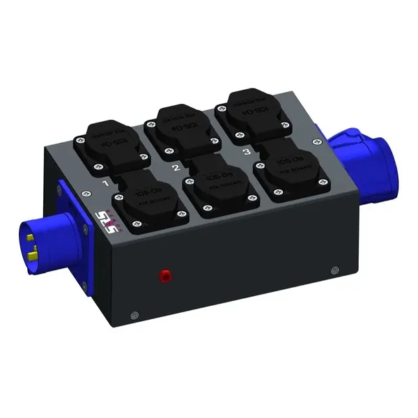 SRS Power* SRS Power | Breakout box CEE16A 3p | MSB CEE16/3T-6SC-LED | CEE16/3+THRU | 6x Schuko | Spannings LED