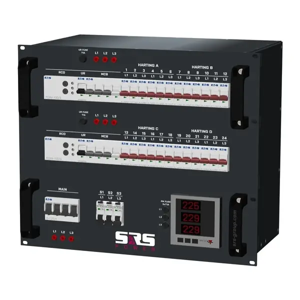 SRS Power* SRS Power | Stroomverdeler 125A | Harting 16p | Schuko | Digitale meter | Main switch | MCB | Instelbare RCD | RCBO