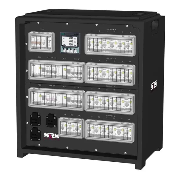 SRS Power* SRS Power | IP54 Stroomverdeler 63A | 63A | 32A | 16A 5p | Socapex 19p | Schuko | Main MCB | MCB + RCD | RCBO