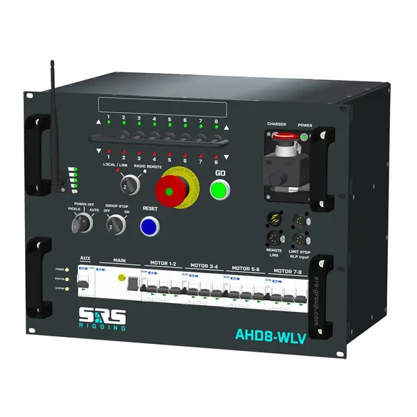 SRS Rigging* SRS Rigging | AHD8-WLV | AHD Draadloze takelsturing 8-kanaals | Type sturing: Low Voltage | Input: 1x CEE63A-5p of CEE32A-5p