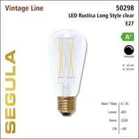Segula* Segula | SG-50298 | LED lamp | Vintage Rustica Long Style Helder | E27 | 470 lm | 2200 K | CRI+90