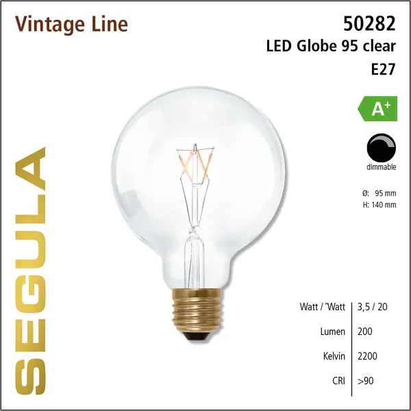 Segula* Segula | SG-50282 | LED lamp | Vintage Globe 95 Helder | E27 | 200 lm | 2200 K | CRI+90