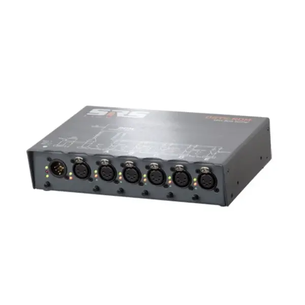 SRS Lighting* SRS Lighting | DST5-RDM | RDM DMX-splitter 5-kanaals | Power input: PowerconM-C | RDM DMX-splitter 5-kanaals | DMX Input: Custom | DMX output: Custom | Power input: Powercon