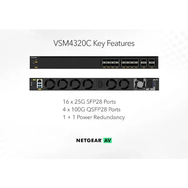 Netgear Netgear | VSM4320C | 20-poorts AV-netwerk switch | 16x SFP28 25G | 4x QSFP28 100G | Managed Switch