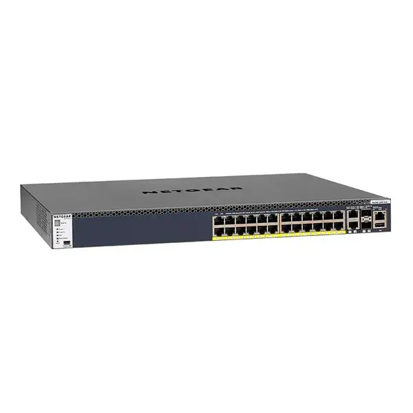 Netgear Netgear | GSM4328PB | 28-poorts AV-netwerk switch | 24x 1G PoE+ 630W | 2x 10G | 2x SFP+ glasvezel porten | Managed Switch