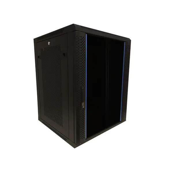 DSIT DSIT | 15U wandkast met glazen deur - geperforeerde zijpanelen 600x600x770mm (BxDxH)