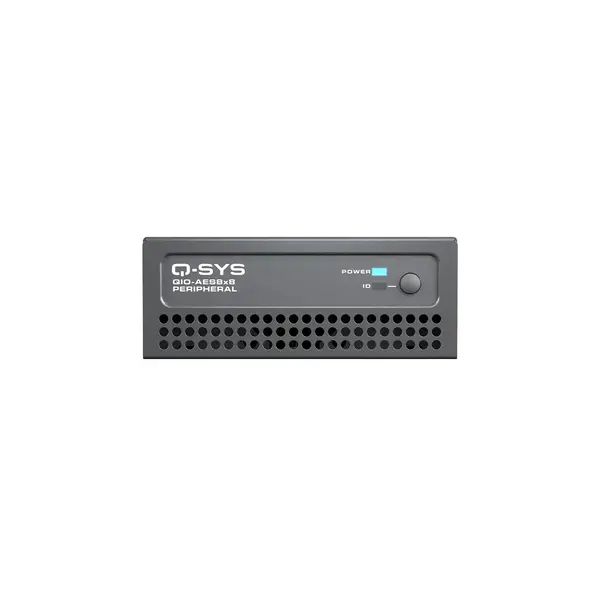 QSC QSC | QIO-AES8x8 | Q-SYS peripheral providing 8 channels of AES3 digital audio input and output | Up to 4 devices daisy-chainable | 1U-1/4W | powered over Ethernet or +24 VDC | Surface mountable | rack kit sold separately. |