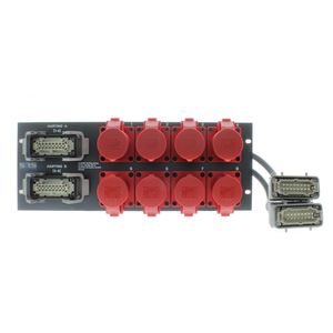 SRS Rigging* SRS Rigging | PP4H8C | 19-inch break-out | Input: 2x Harting | Output: 2x harting, 8x 16A CEE | Hoogte: 4HE