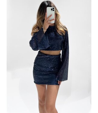 AVRIL SEQUIN SKIRT - NAVY