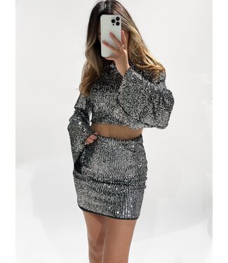 AVRIL SEQUIN SKIRT - SILVER