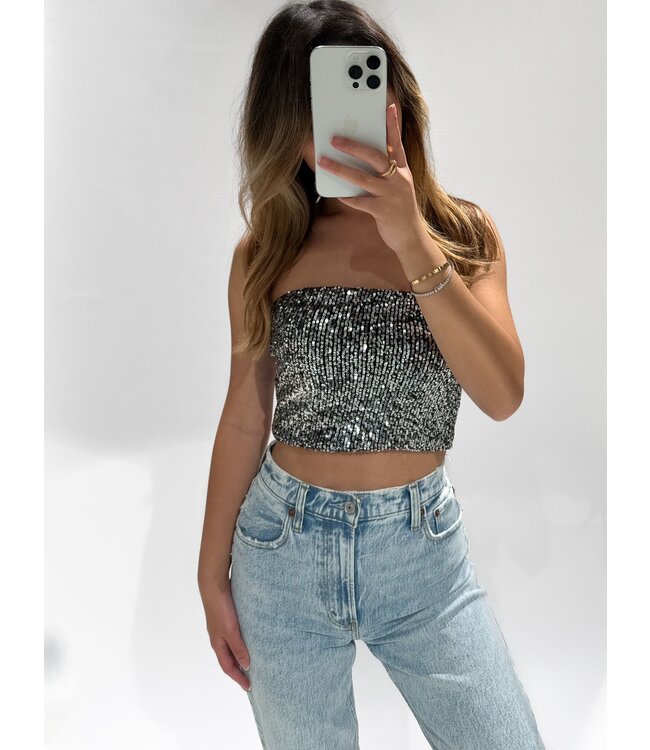 SEQUIN TUBE TOP - SILVER