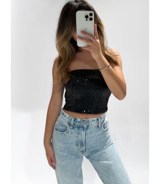 SEQUIN TUBE TOP - BLACK