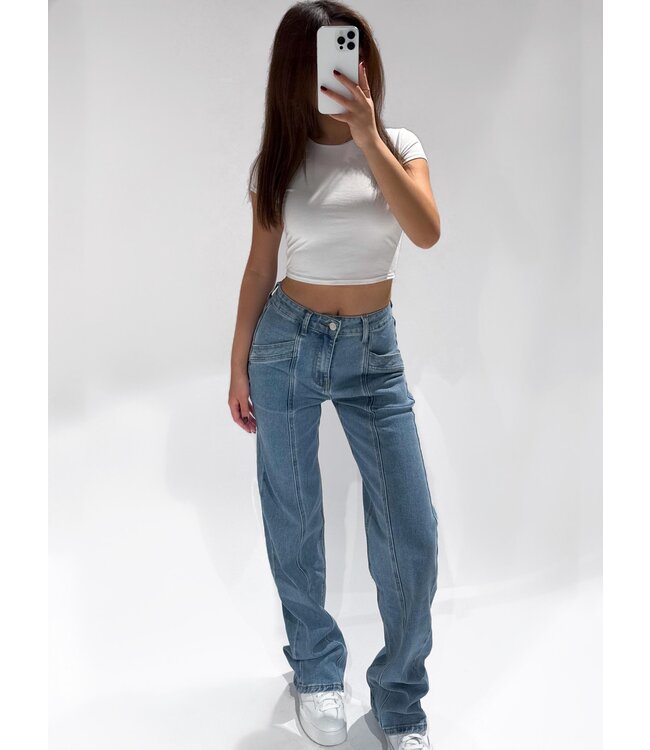 SEAM STRAIGHT LEG JEANS - BLUE  RF0010-1