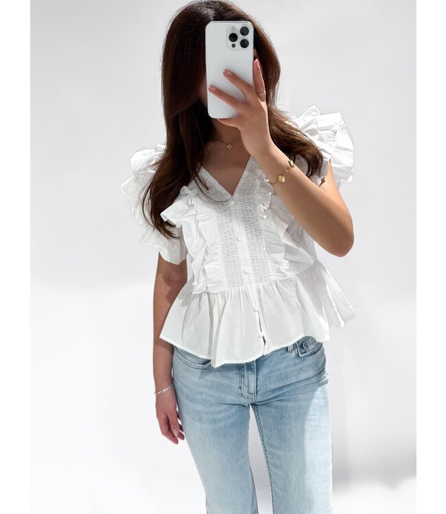 KACEY RUFFLE TOP - 1023 - WHITE