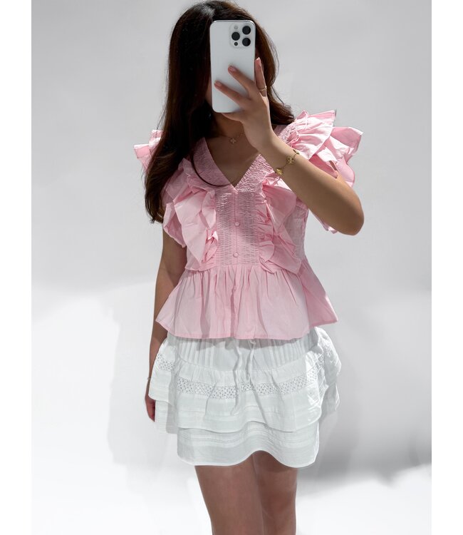 KACEY RUFFLE TOP - 1023 - PINK