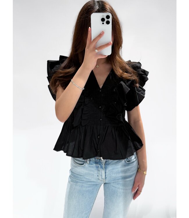 KACEY RUFFLE TOP - 1023 - BLACK