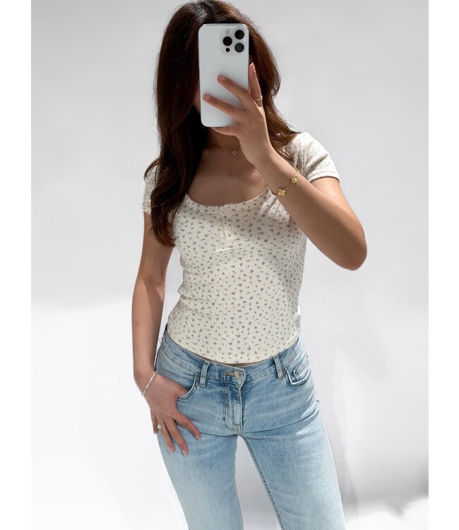 NANCY POINTELLE TOP - 1030 - FLORAL LILAC