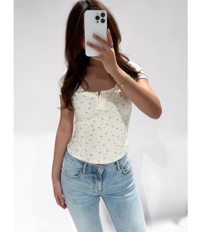 NANCY POINTELLE TOP - 1030 - FLORAL RED