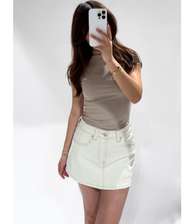 (SOLD OUT SIZE XS + S +  M + L) REDEFINED DENIM  SKORT - RF0020-3 - BEIGE