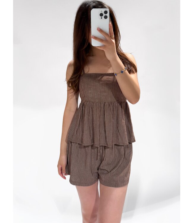 SABRINA LINEN TOP - BROWN