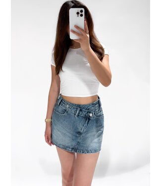 (SIZE M +  XL SOLD OUT)  REDEFINED  CROSS WAIST  DENIM  SKORT - RF0033-1 - DARK DENIM