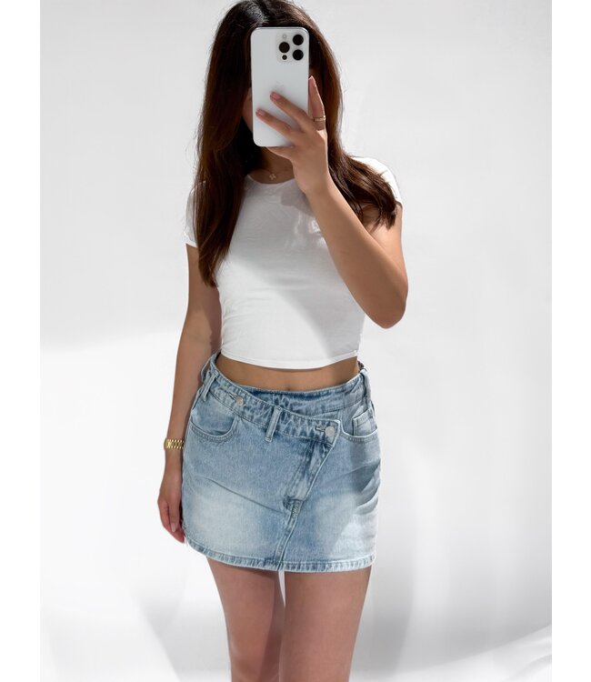 REDEFINED  CROSS WAIST  DENIM  SKORT - RF0033-2 - LIGHT DENIM