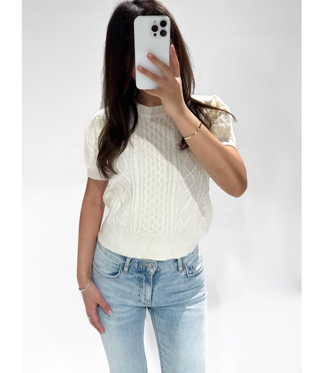 HAZEL CABLE  KNIT TEE - LVC1054 - WHITE