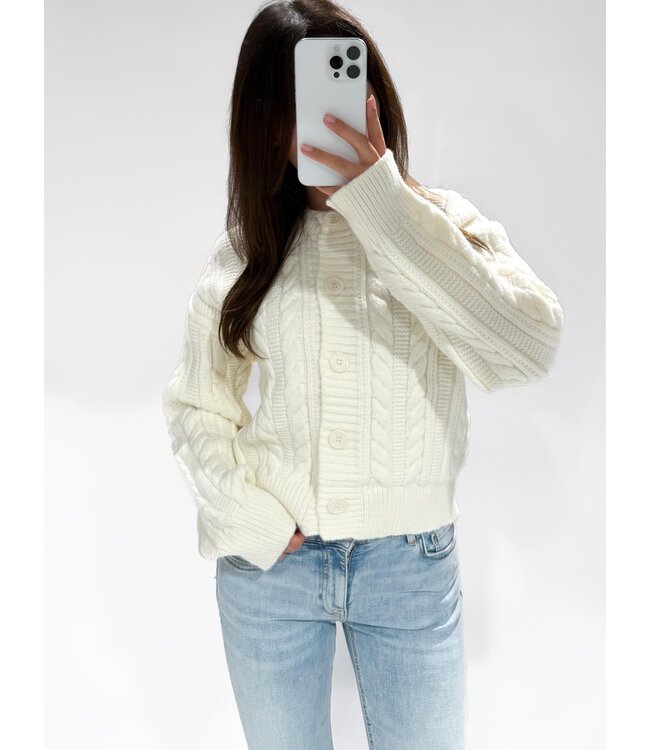 JUNE CHUNKY CABLE CARDIGAN - LVC1053 -  WHITE