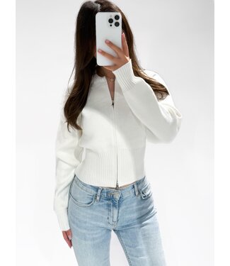 (PRE-ORDER SIZE S/M) ASPEN ZIPPER CARDIGAN - LVC1050 - WHITE