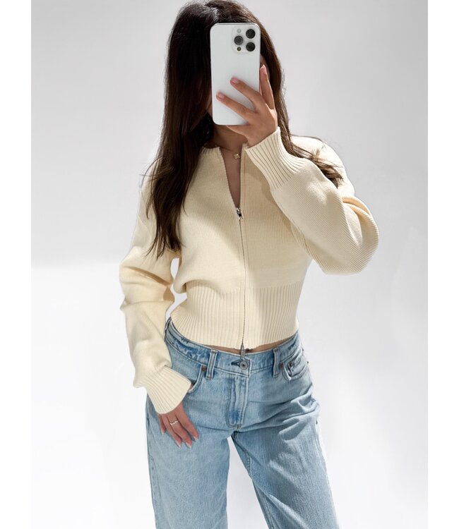 ASPEN ZIPPER CARDIGAN - LVC1050 - BEIGE