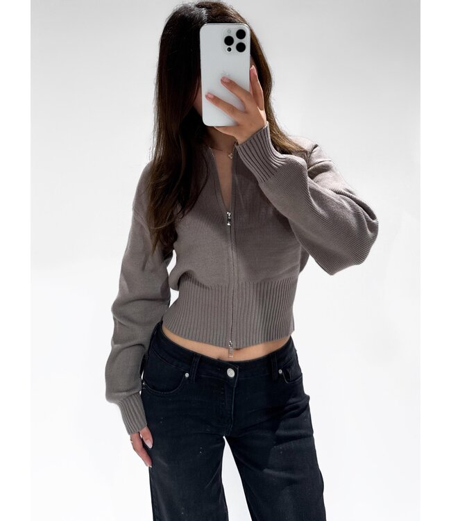ASPEN ZIPPER CARDIGAN - LVC1050 - TAUPE