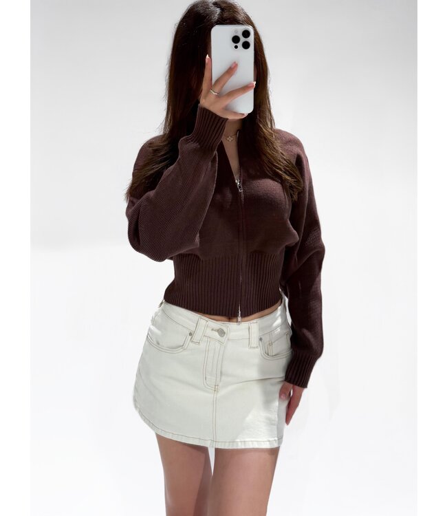 ASPEN ZIPPER CARDIGAN - LVC1050 - BROWN