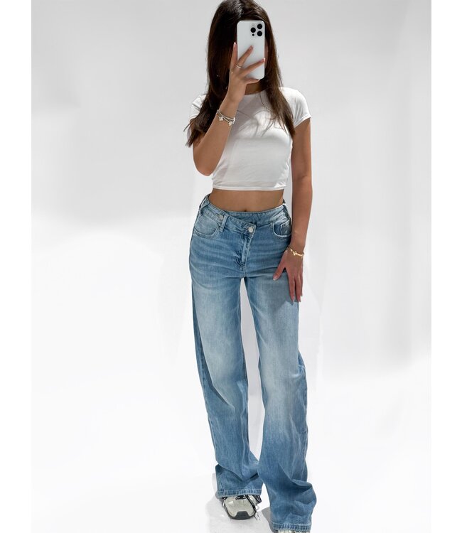(SOLD OUT SIZE S) CROSS WAIST JEANS - RF0021-2 - MID BLUE