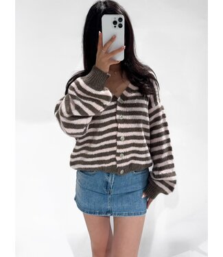 KITTY STRIPE CARDIGAN - BROWN/PINK