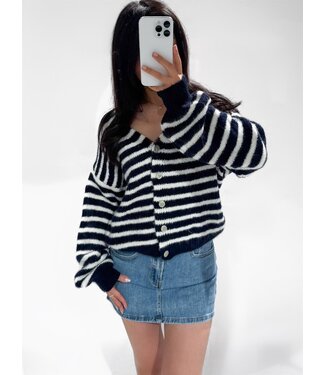 KITTY STRIPE CARDIGAN - NAVY/WHITE