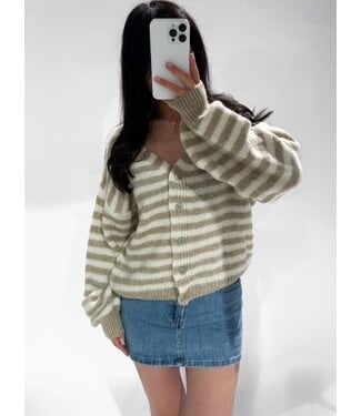 KITTY STRIPE CARDIGAN - BEIGE/CREME