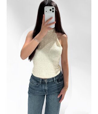 GRACIE SEQUIN HALTER TOP - OFF WHITE