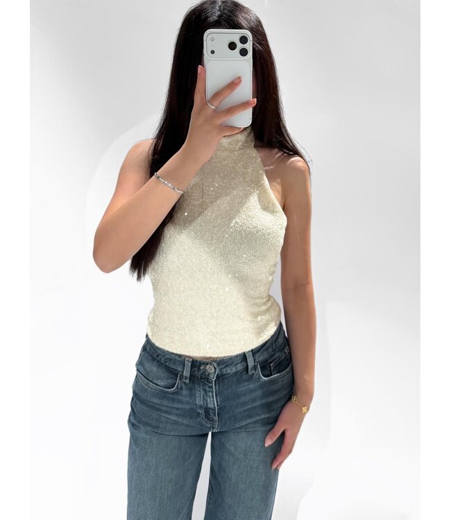 GRACIE SEQUIN HALTER TOP - OFF WHITE