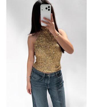 GRACIE SEQUIN HALTER TOP - GOLD