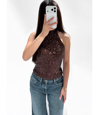 (PRE-ORDER) GRACIE SEQUIN HALTER TOP - BROWN