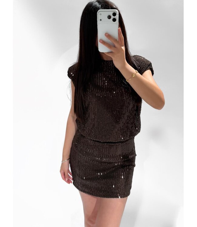 GISELLE SEQUIN DRESS - BROWN