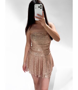 ARIELLE SEQUIN TUBE DRESS - ROSÉ