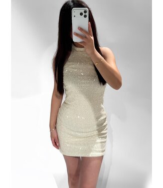 ABIGAIL SEQUIN HALTER DRESS - OFF WHITE