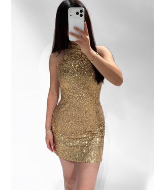 ABIGAIL SEQUIN HALTER DRESS - GOLD