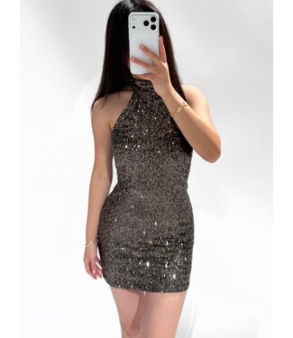 ABIGAIL SEQUIN HALTER DRESS - SILVER