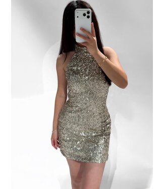 ABIGAIL SEQUIN HALTER DRESS - CHAMPAGNE