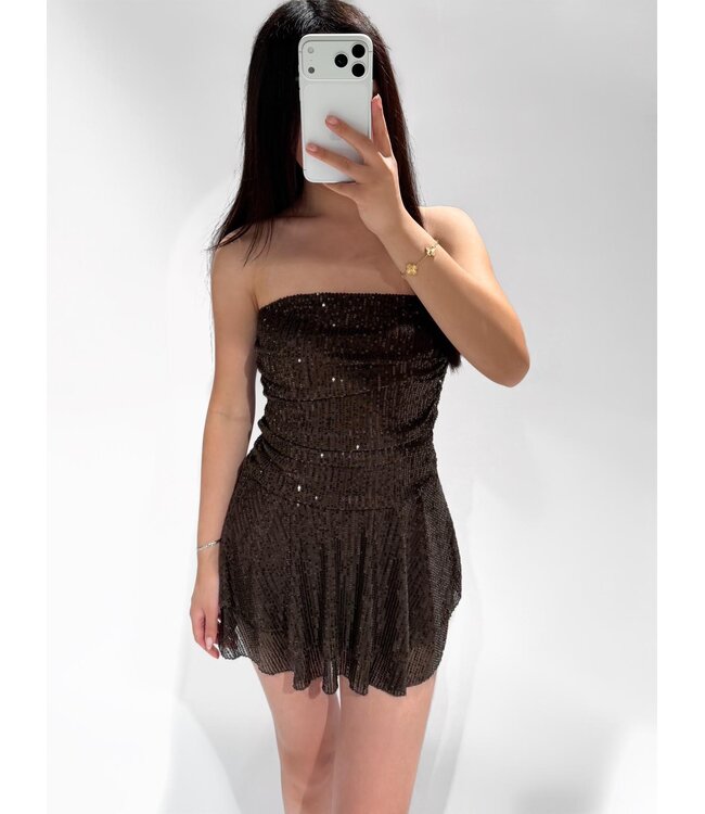 ARIELLE SEQUIN TUBE DRESS -  BROWN